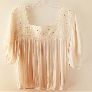 American Eagle Square Neck Embroidered Blouse